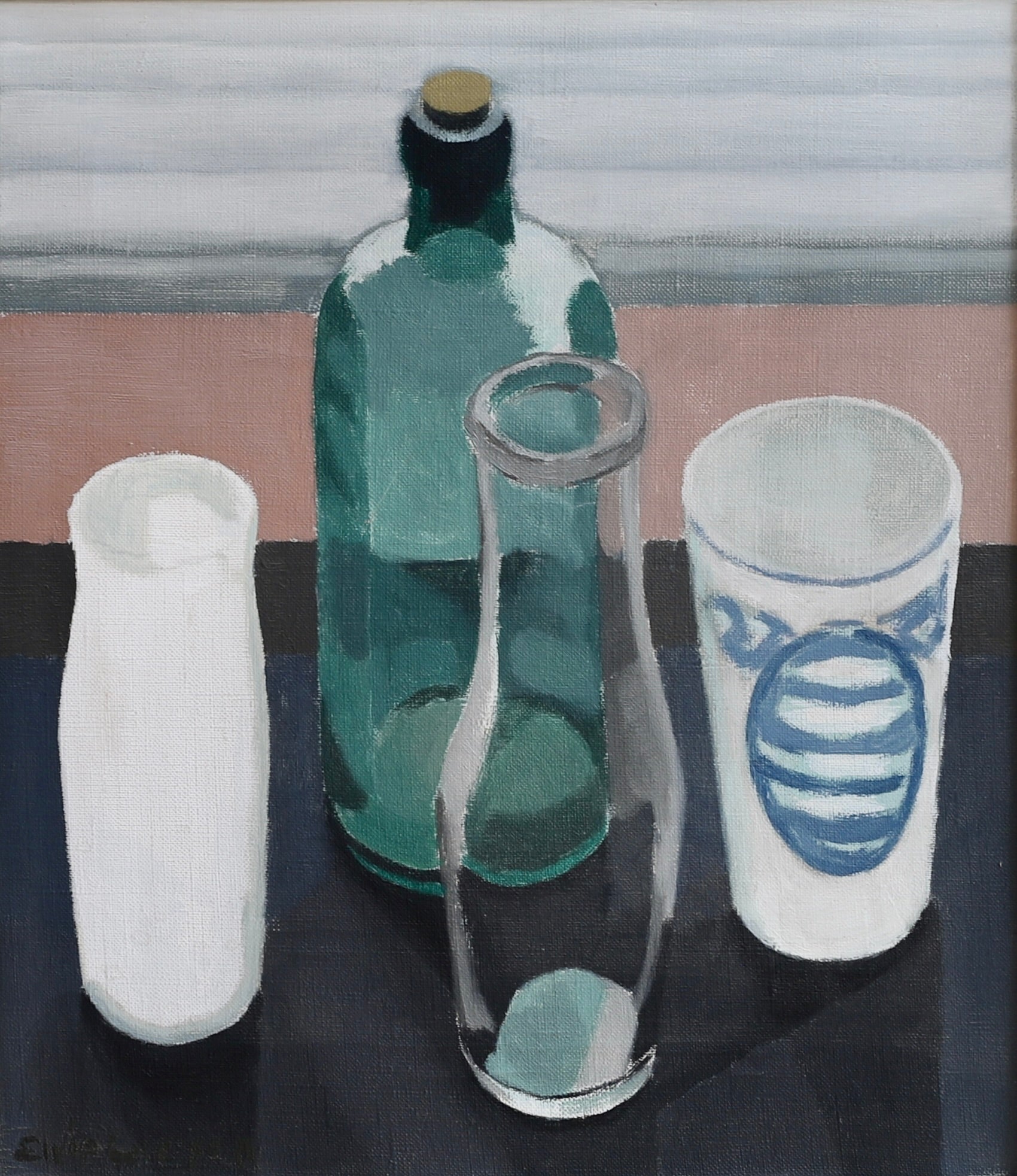 Original Still Life Mid Century Oil Painting Sweden by E Larsson 1959