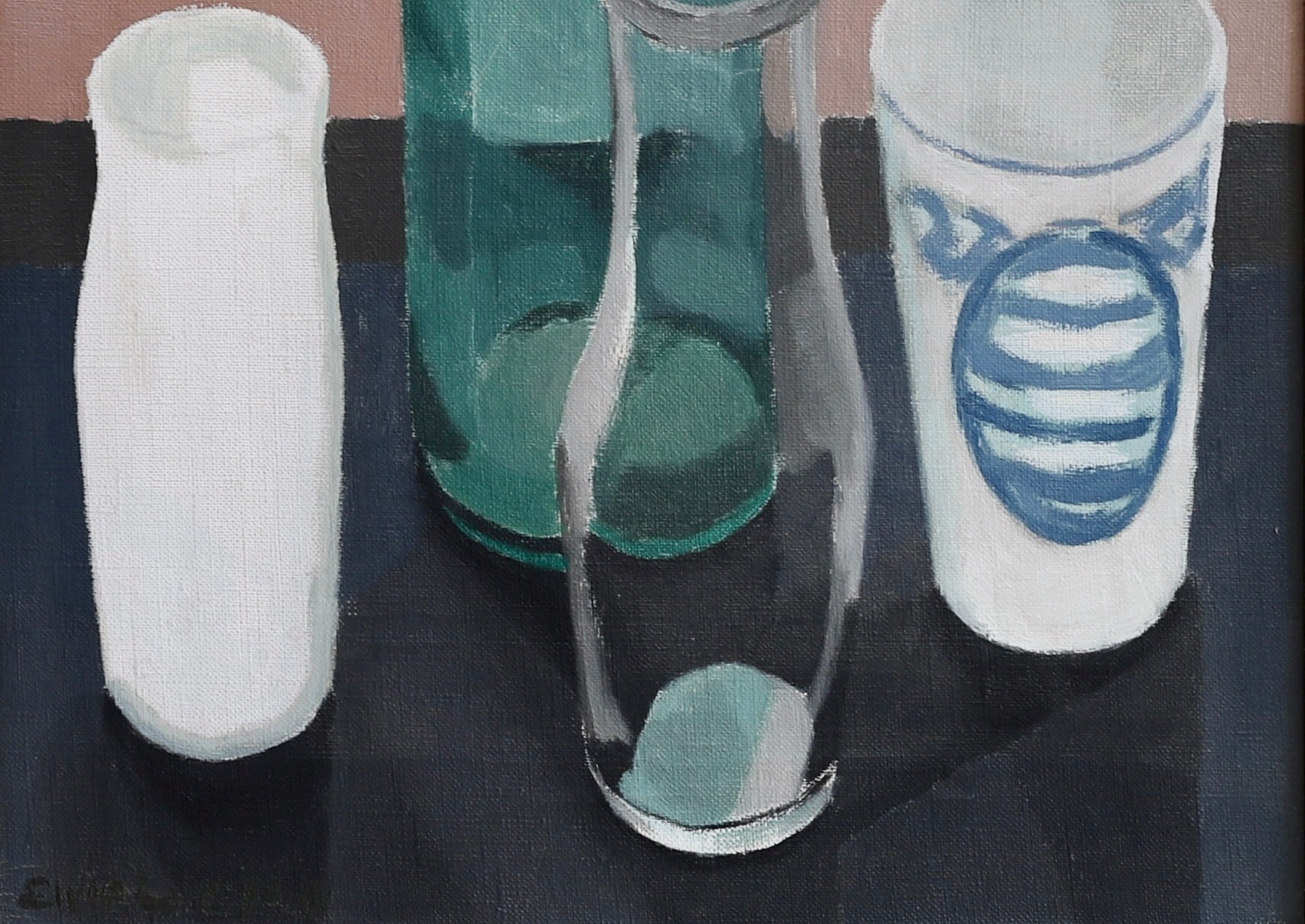 Original Still Life Mid Century Oil Painting Sweden by E Larsson 1959