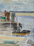 Load image into Gallery viewer, Vintage Art Room Mid Century Harbor Oil Painting From Sweden
