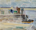 Load image into Gallery viewer, Vintage Art Room Mid Century Harbor Oil Painting From Sweden