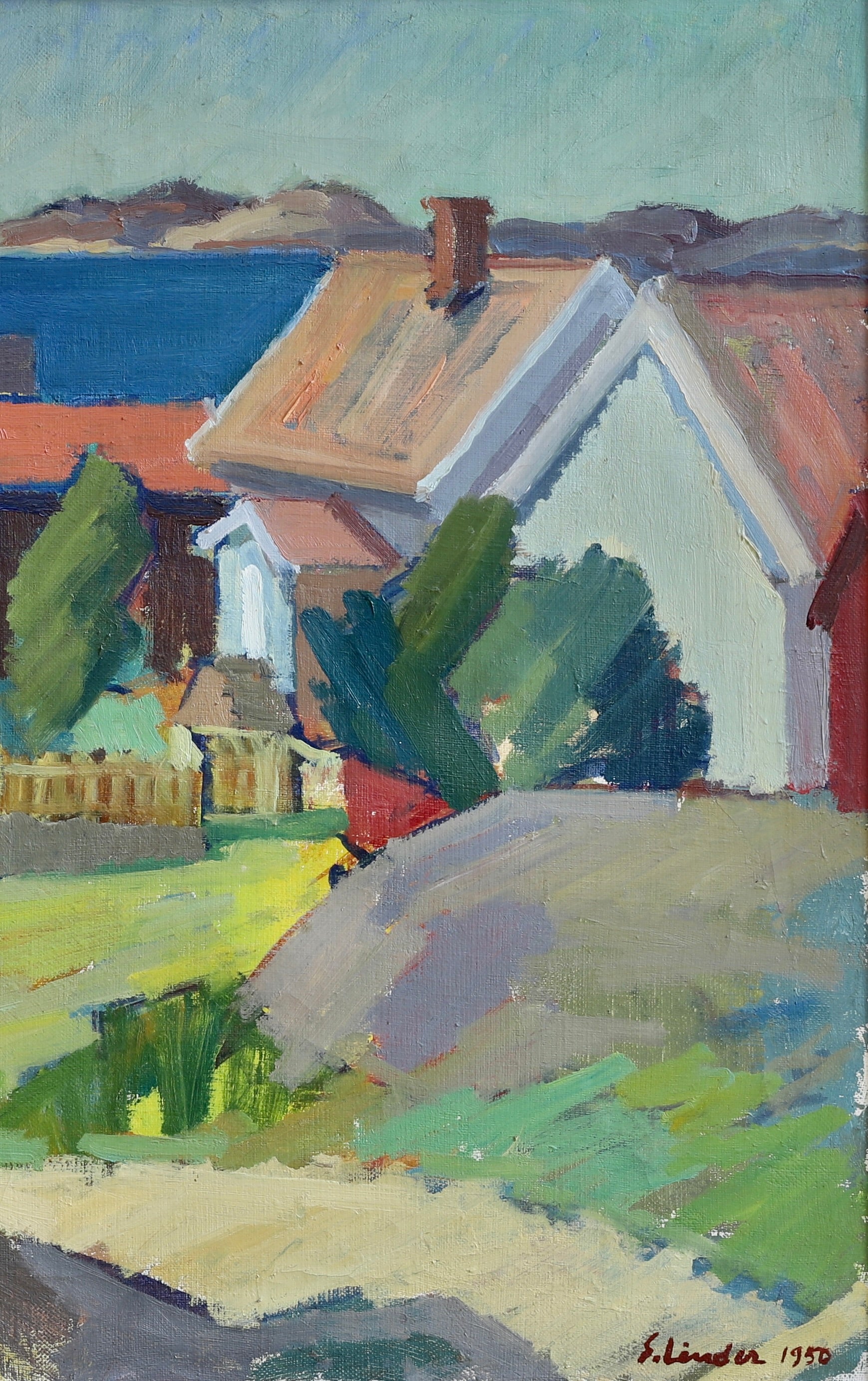 Mid Century Vintage Coastal Painting from Sweden