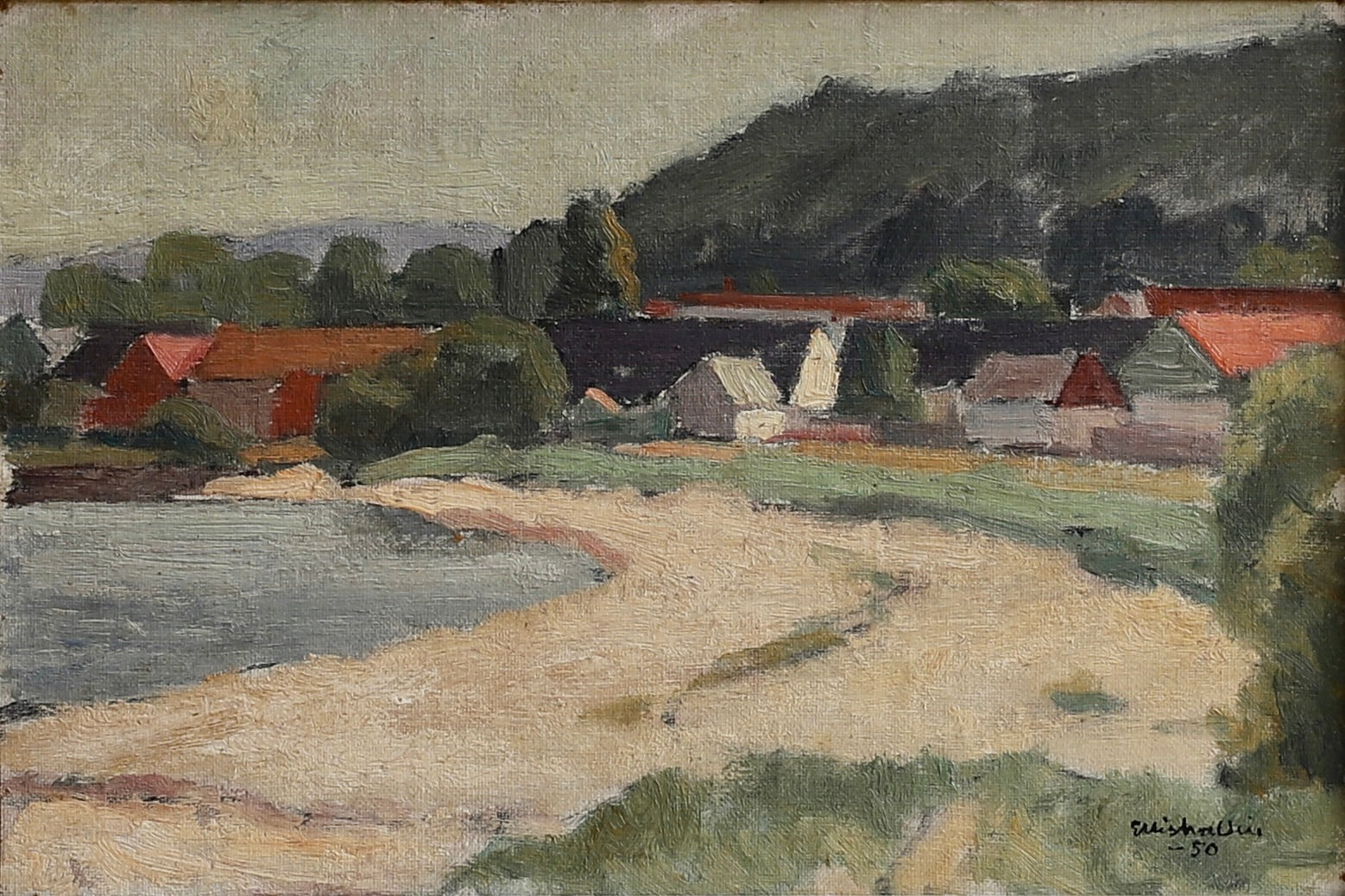 Vintage Art Room Coastal Painting from Sweden