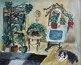 Load image into Gallery viewer, Vintage Art Mid Century Interior Scene with Dog From Sweden
