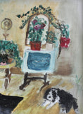Load image into Gallery viewer, Vintage Art Mid Century Interior Scene with Dog From Sweden