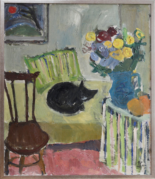 Vintage Art Room Original interior Oil Painting Sweden 1947