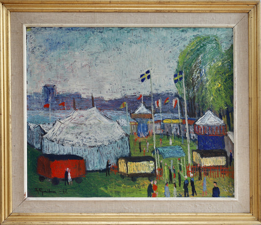 Vintage Art Original Circus Oil Painting From Sweden