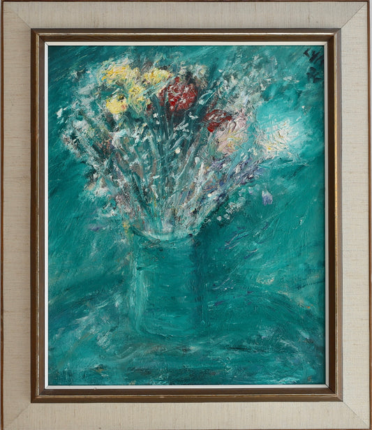 Mid Century Original Floral Still Life Oil Painting from Sweden