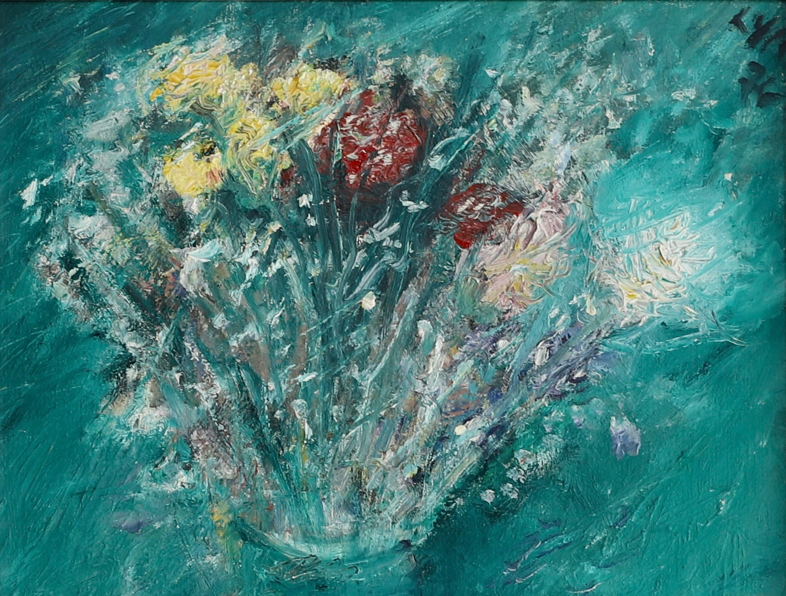 Mid Century Original Floral Still Life Oil Painting from Sweden