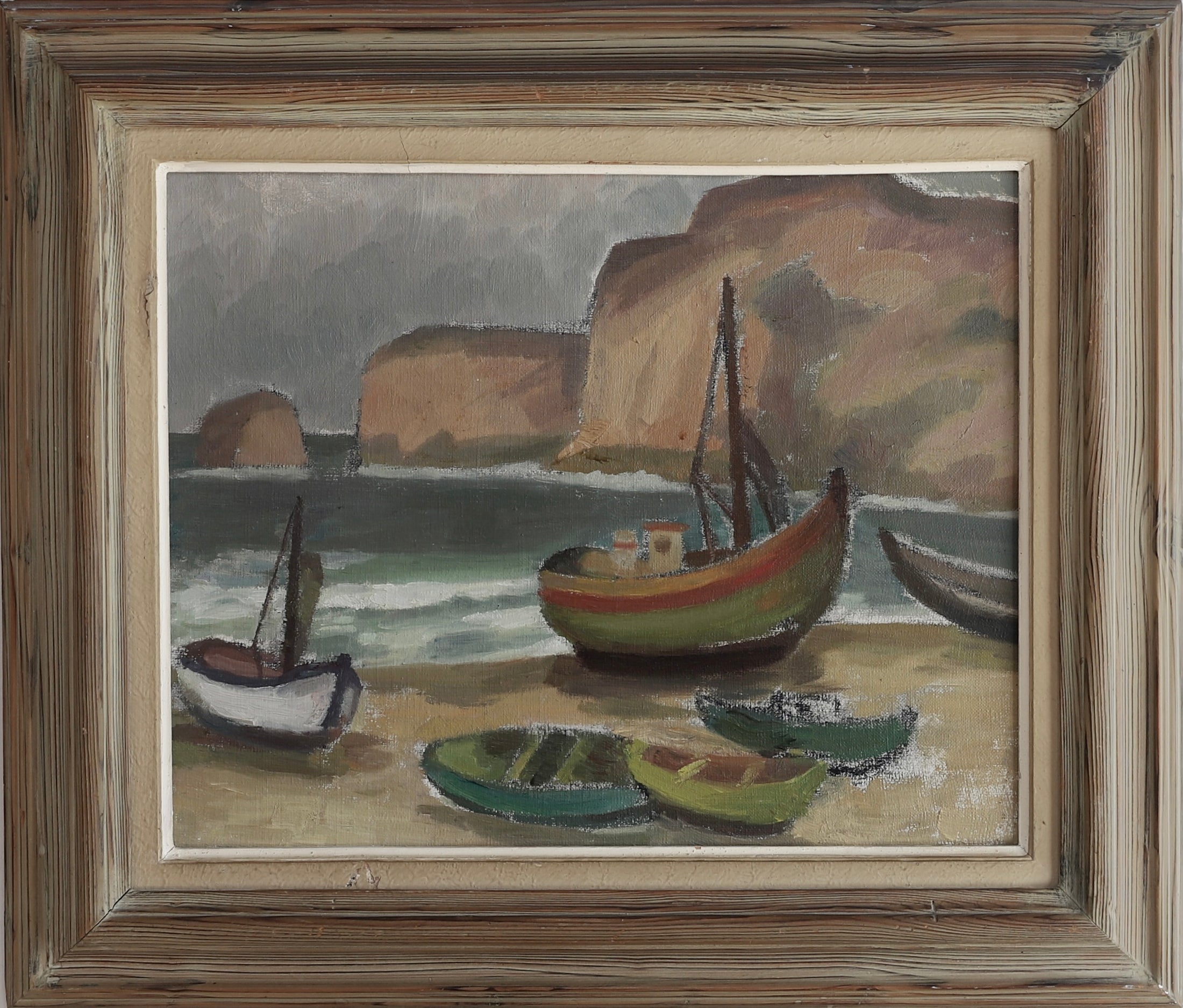 Mid Century Original Coastal Oil Painting From Sweden