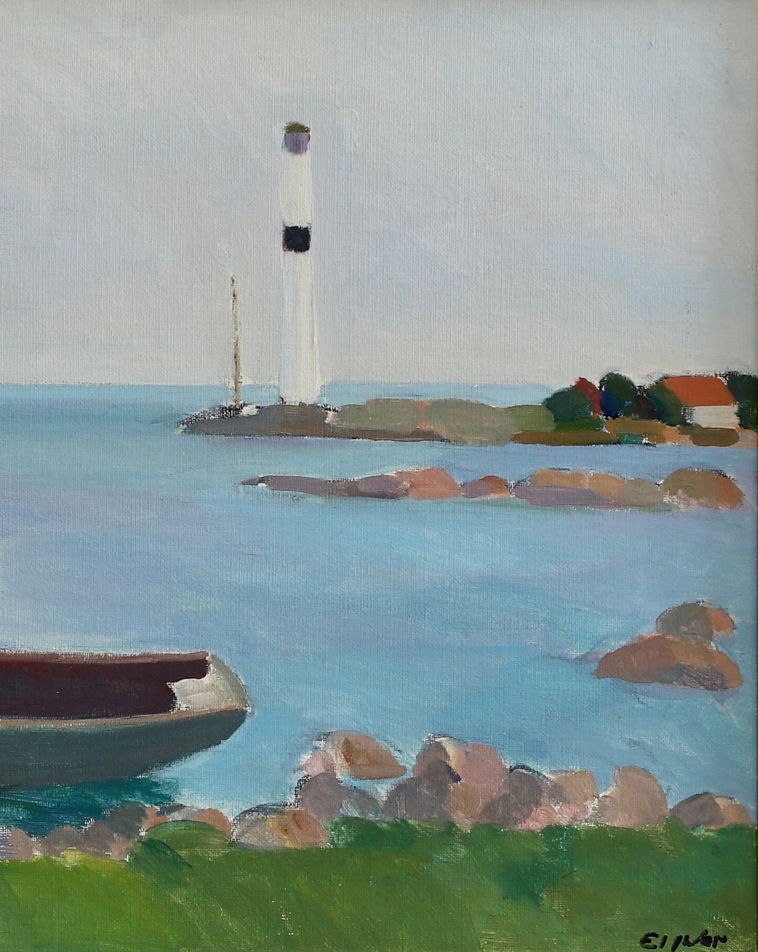 Vintage Art Room Coastal Painting from Sweden