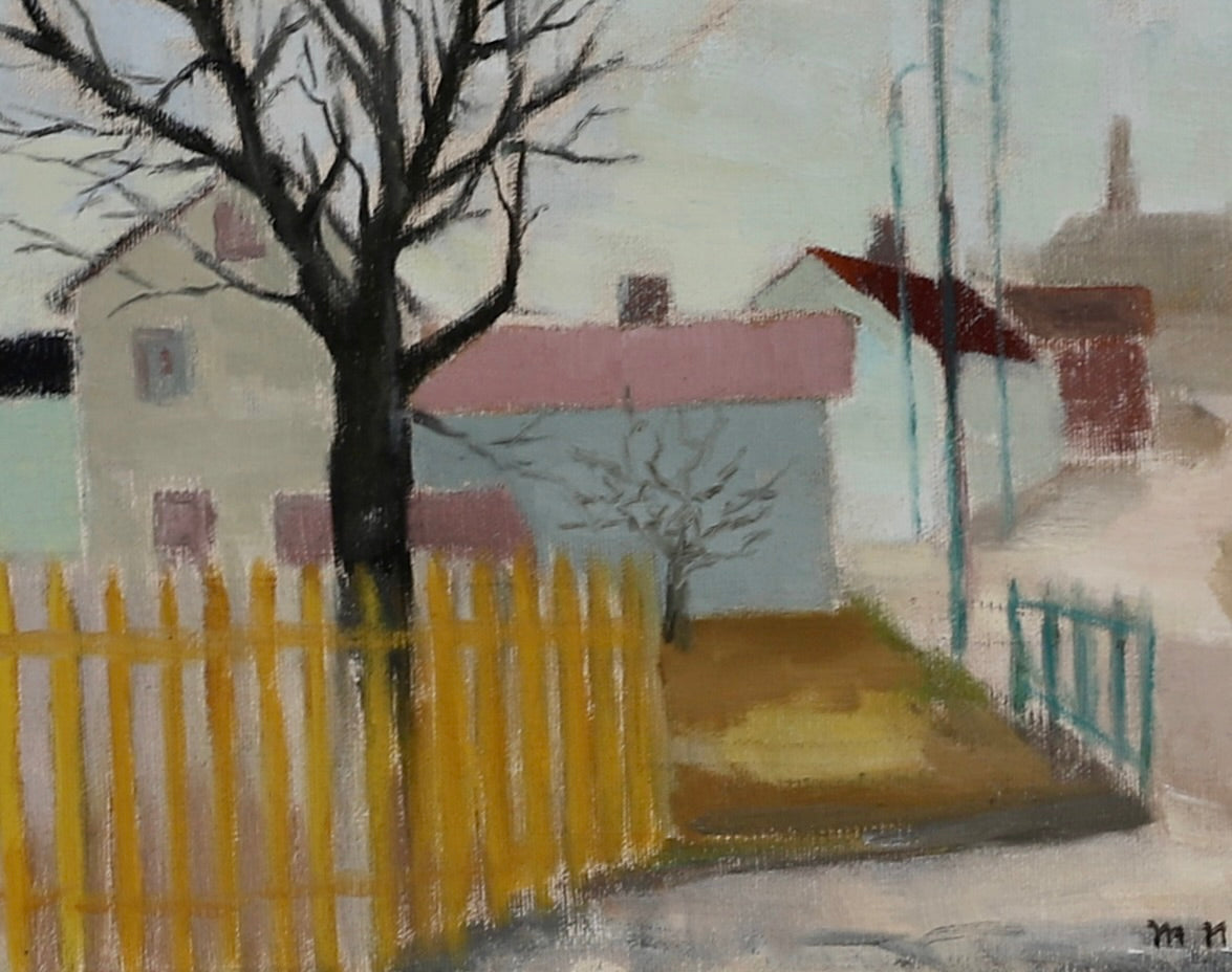 Vintage Mid Century Village Oil Painting from Sweden 1961