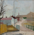 Load image into Gallery viewer, Vintage Mid Century Village Oil Painting from Sweden 1961