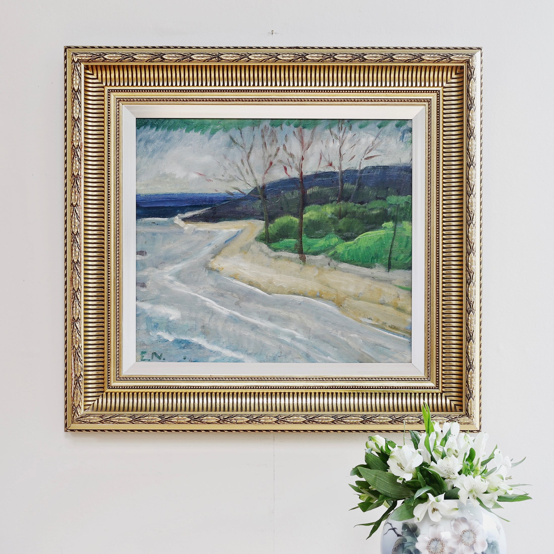 Mid Century Original Coastal Oil Painting From Sweden