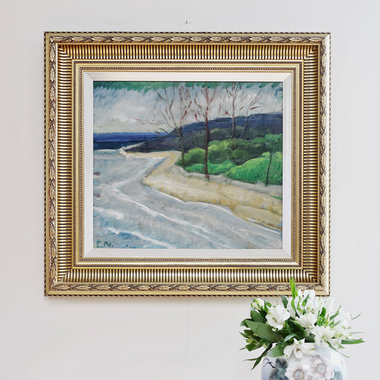Mid Century Original Coastal Oil Painting From Sweden