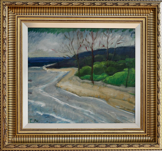 Mid Century Original Coastal Oil Painting From Sweden