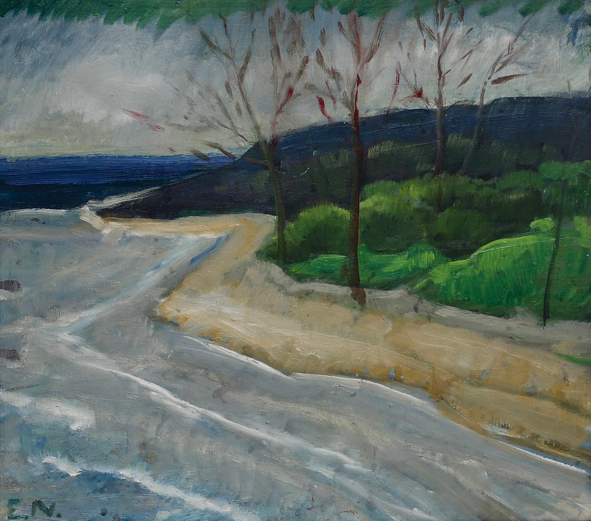 Mid Century Original Coastal Oil Painting From Sweden