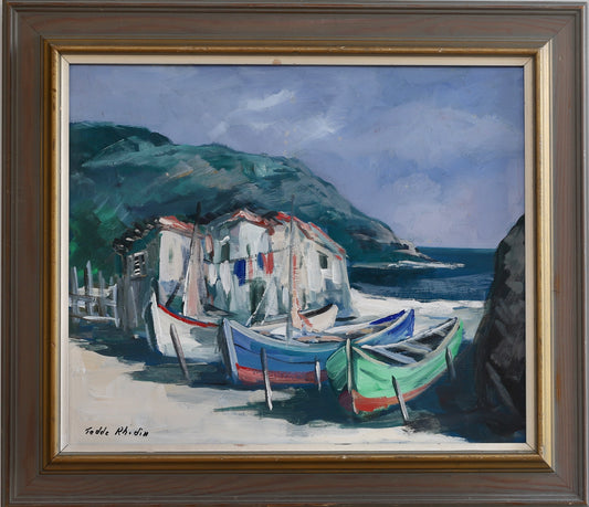 Mid Century Vintage Art Original Oil Painting From Sweden By T Rhodin