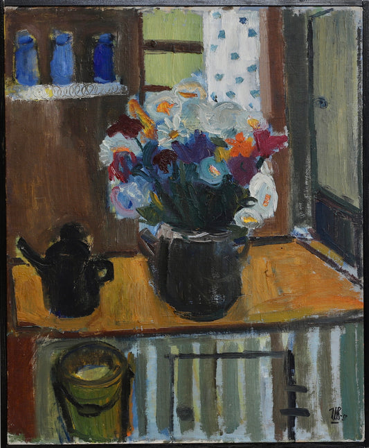 Vintage Art Room Original interior Oil Painting Sweden 1950
