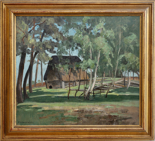 Original Vintage Farmhouse Oil Painting Sweden