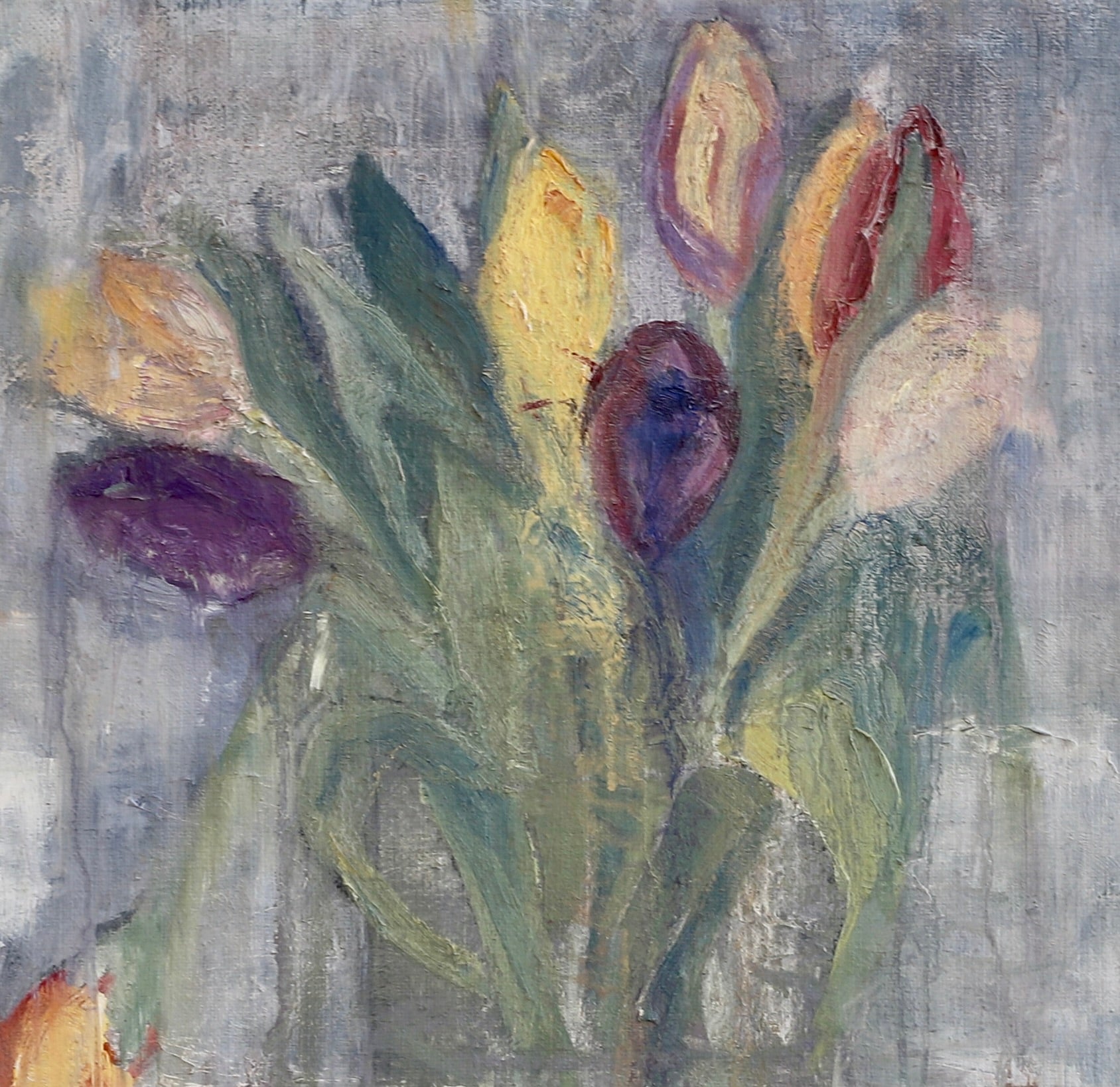 Mid Century Original Still Life Oil Painting of Tulips From Sweden