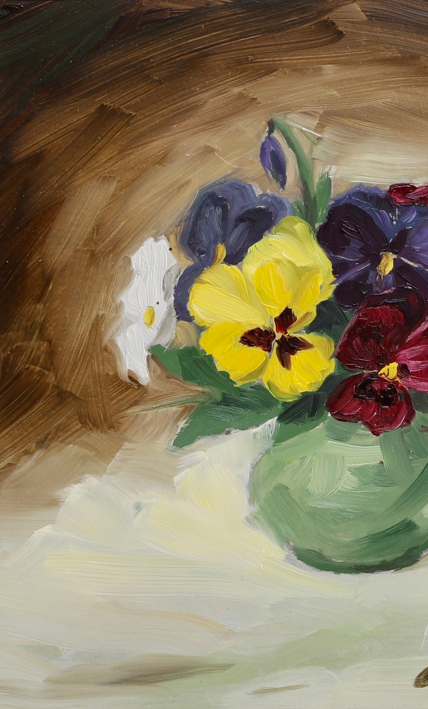 Vintage Art Room Pansy Still Life Oil Painting From Sweden