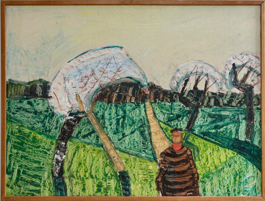 Vintage Mid Century Landscape Oil Painting by S Kjellin