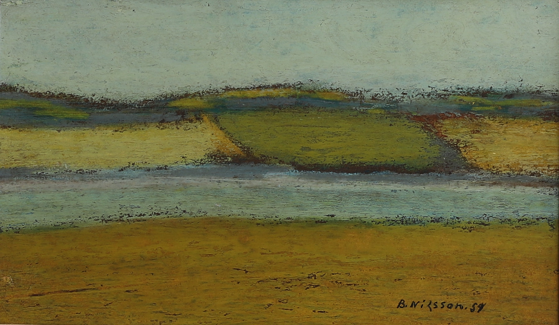 Mid Century Vintage Coastal Oil Painting From Sweden