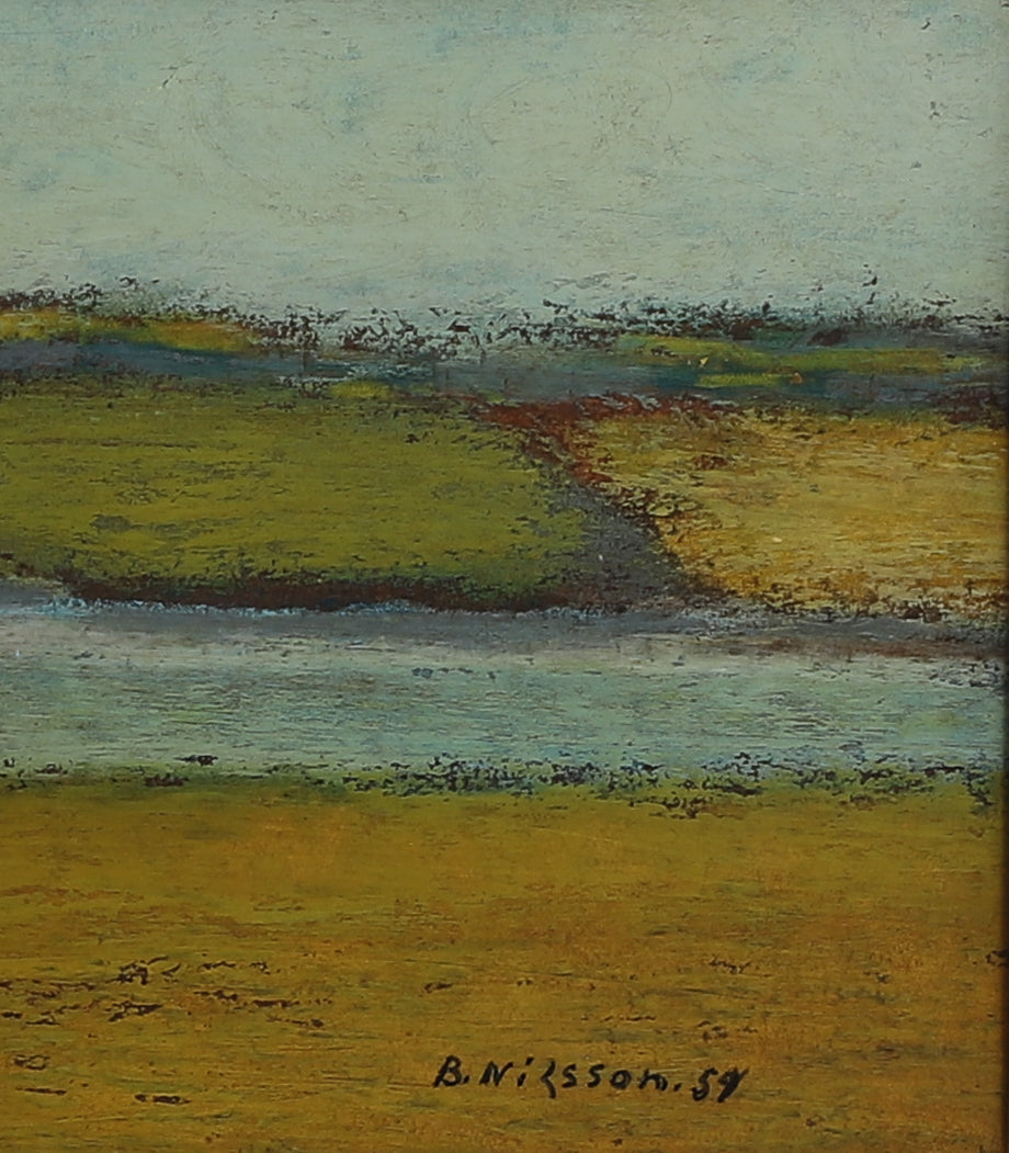 Mid Century Vintage Coastal Oil Painting From Sweden