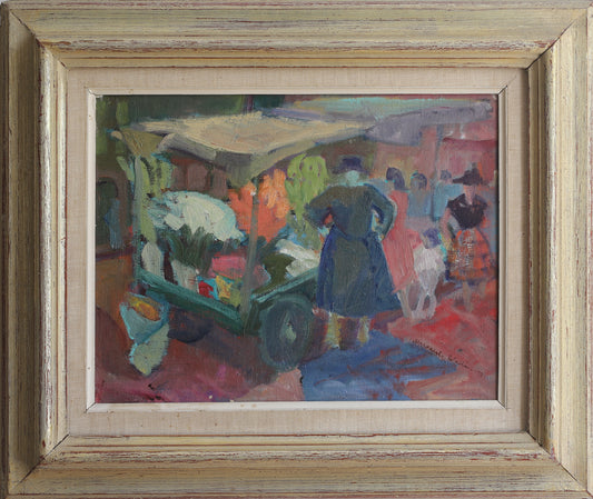Vintage Art Room Outdoor Market Oil Painting From Sweden
