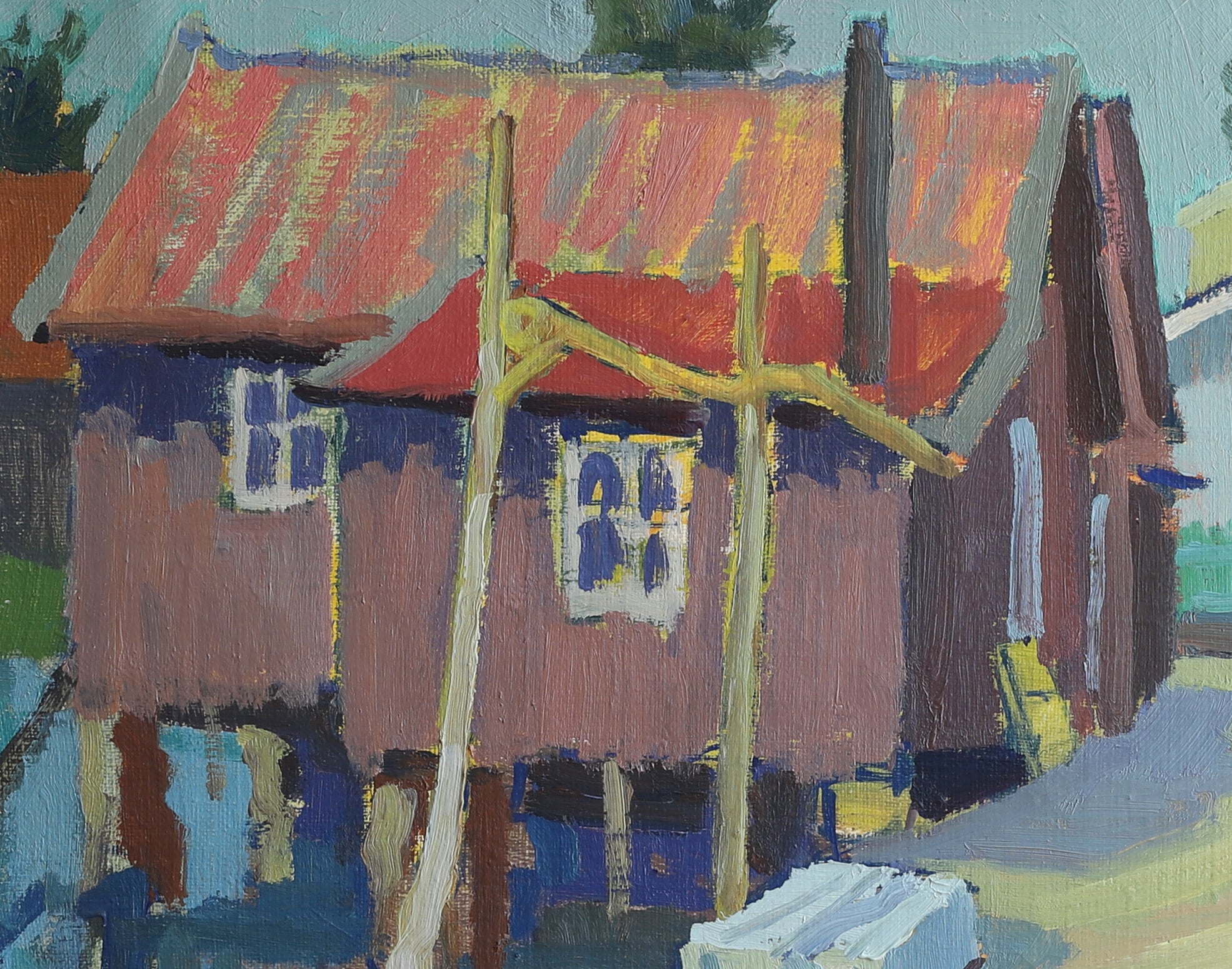 Mid Century Vintage Harbor Painting from Sweden