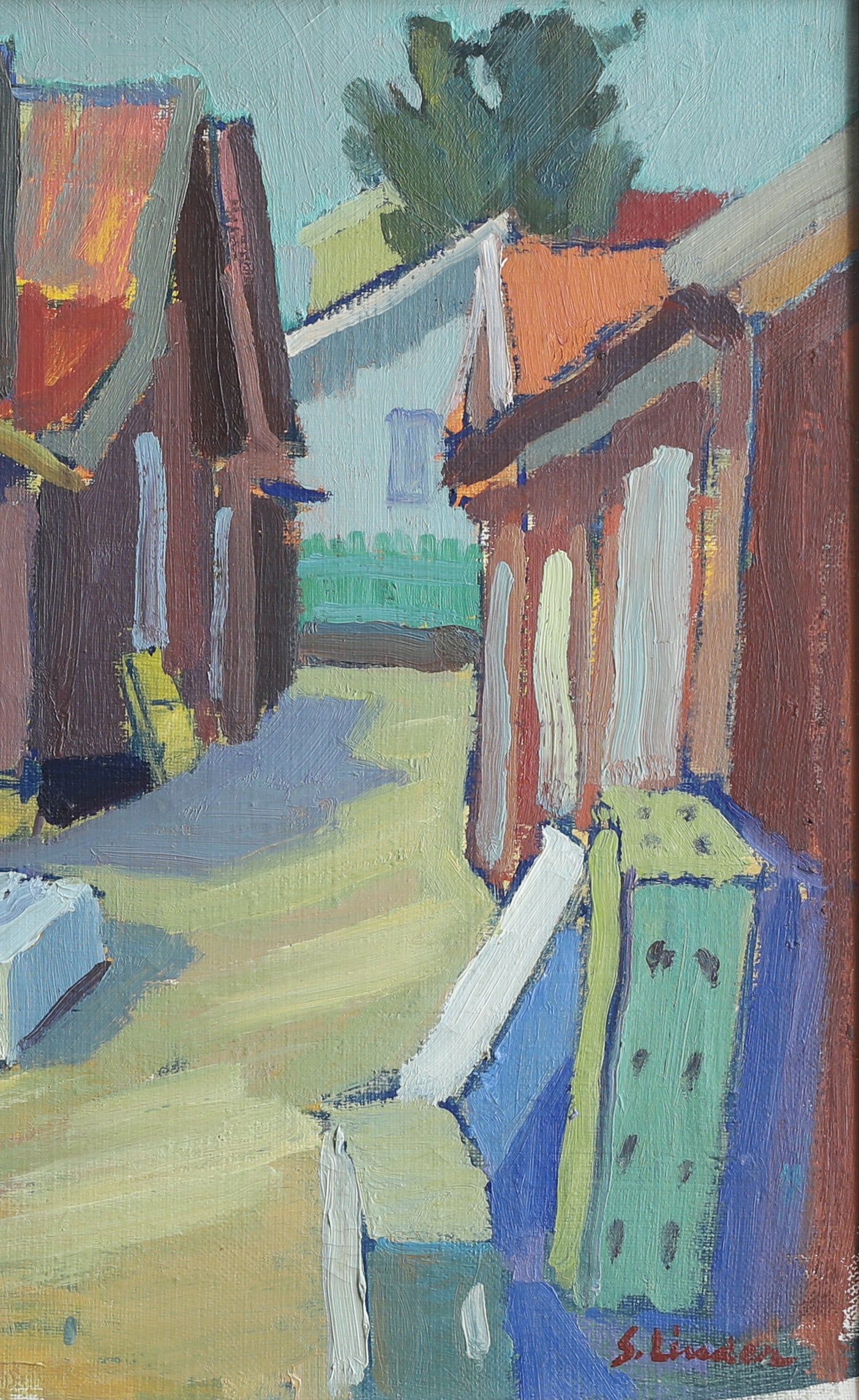 Mid Century Vintage Harbor Painting from Sweden