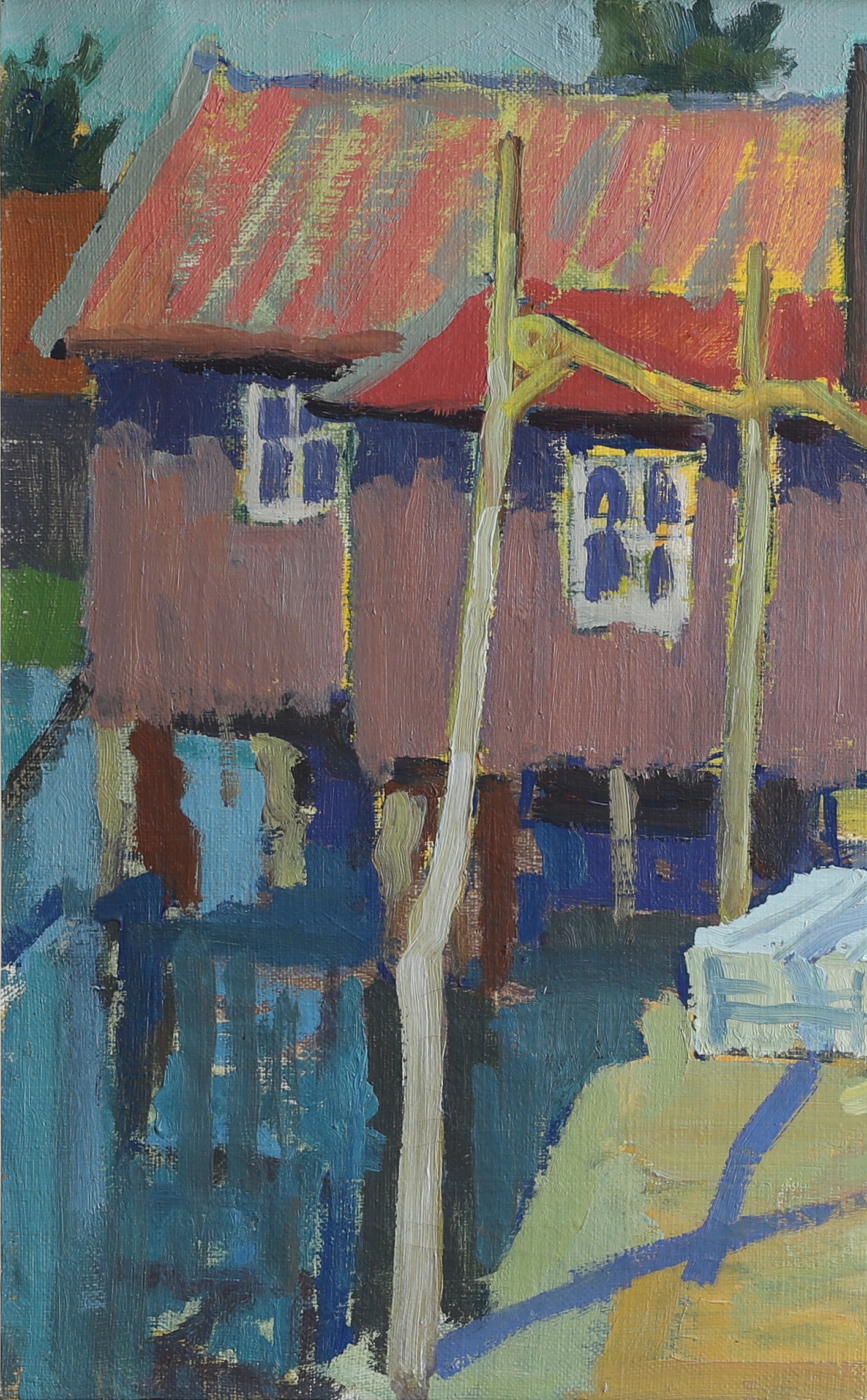 Mid Century Vintage Harbor Painting from Sweden