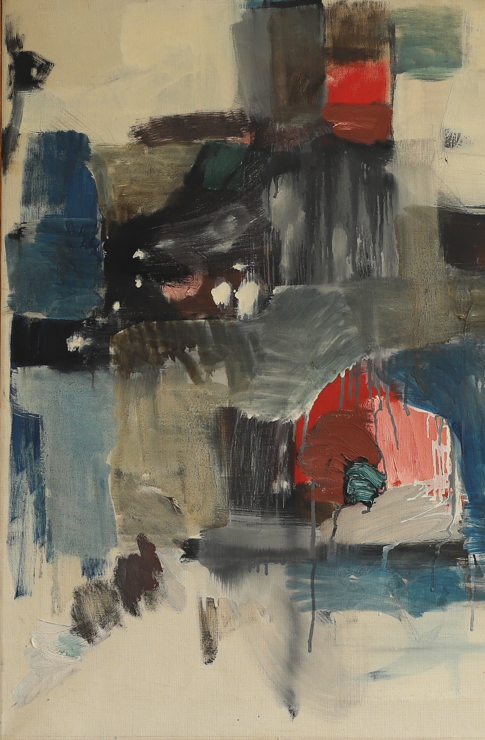Large Mid Century Abstract Oil Painting from Sweden 1967