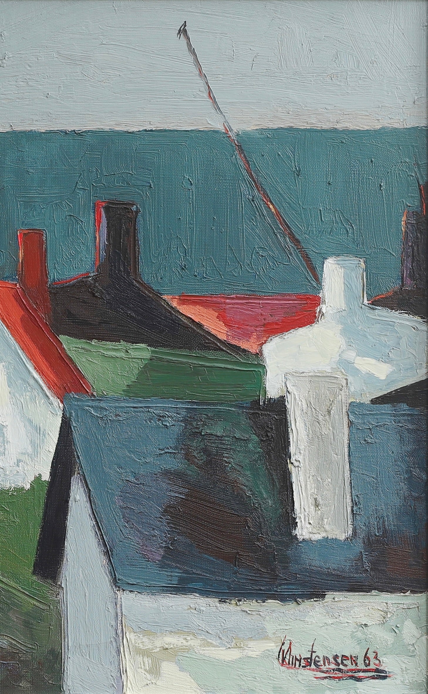 Mid Century Original Vintage Coastal Oil Painting from Sweden