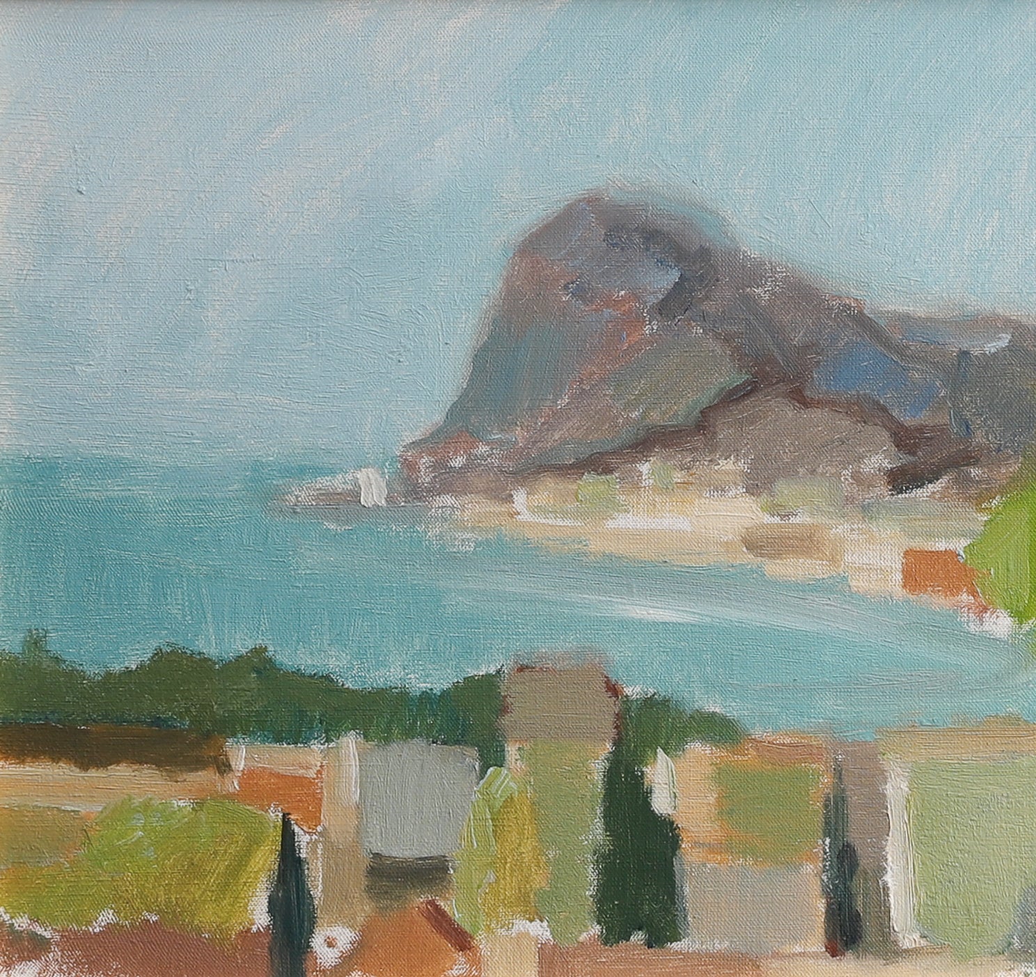 Vintage Mid Century Original Coastal Harbor Oil Painting