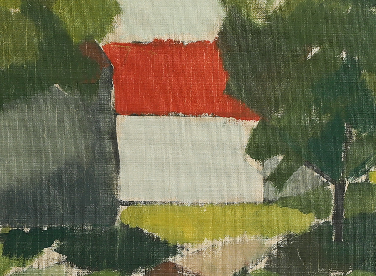 Vintage Mid Century Original Farmhouse Oil Painting from Sweden