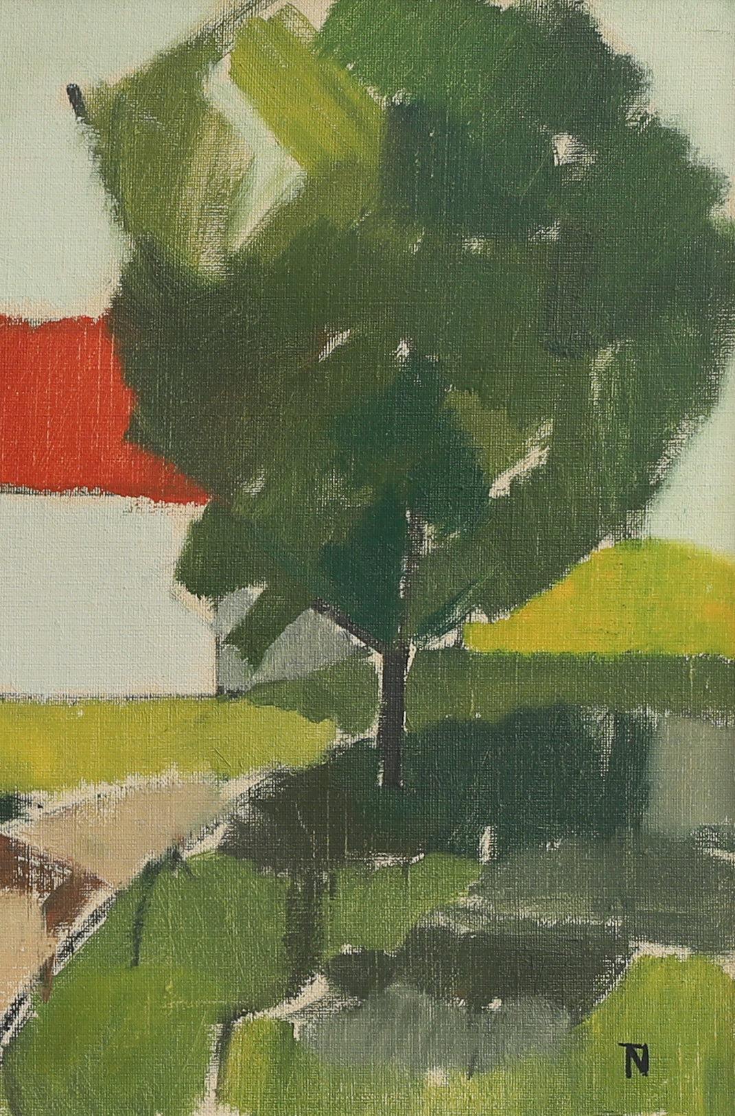 Vintage Mid Century Original Farmhouse Oil Painting from Sweden