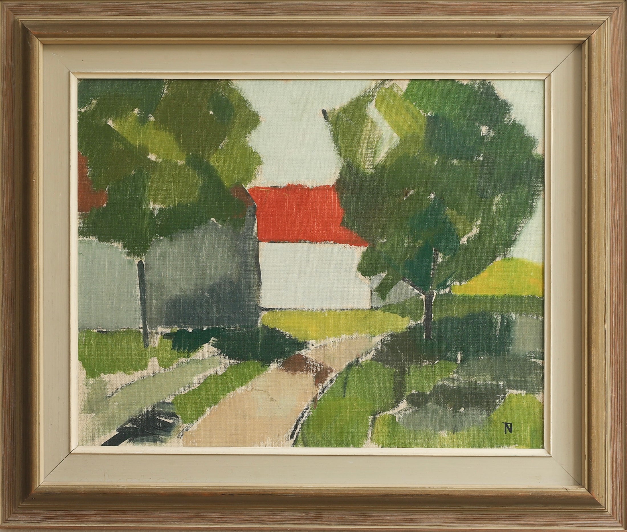 Vintage Mid Century Original Farmhouse Oil Painting from Sweden