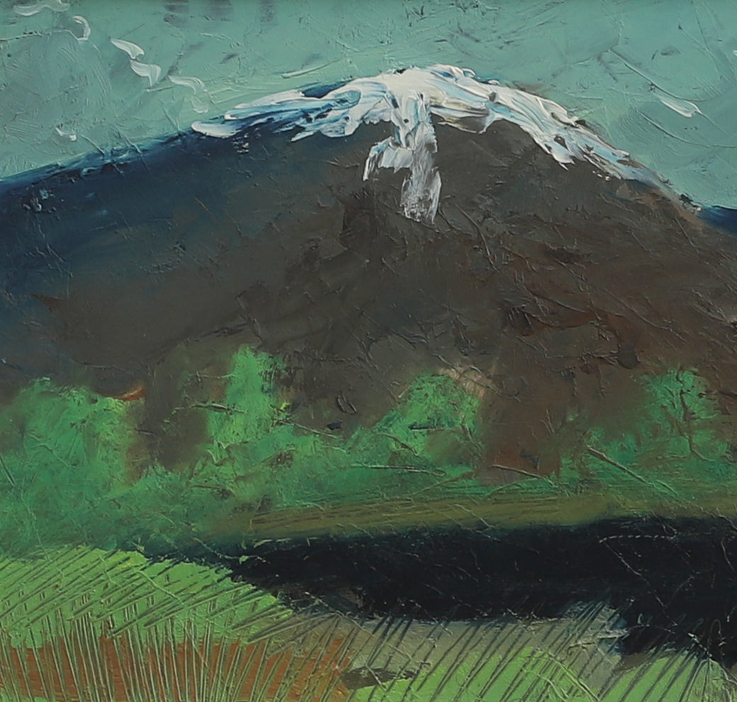 Vintage Mid Century Original Oil Painting of Snow Capped Mountain Peaks from Sweden