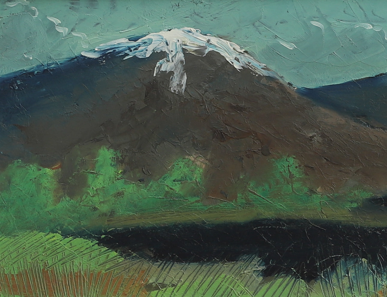 Vintage Mid Century Original Oil Painting of Snow Capped Mountain Peaks from Sweden