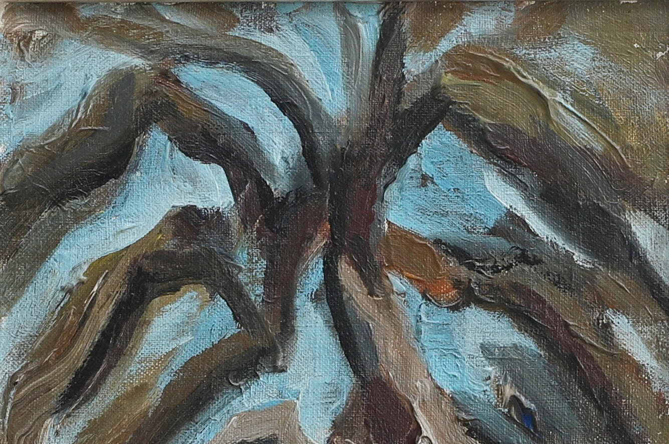 Vintage Art Semi Abstract Landscape Oil Painting from Sweden