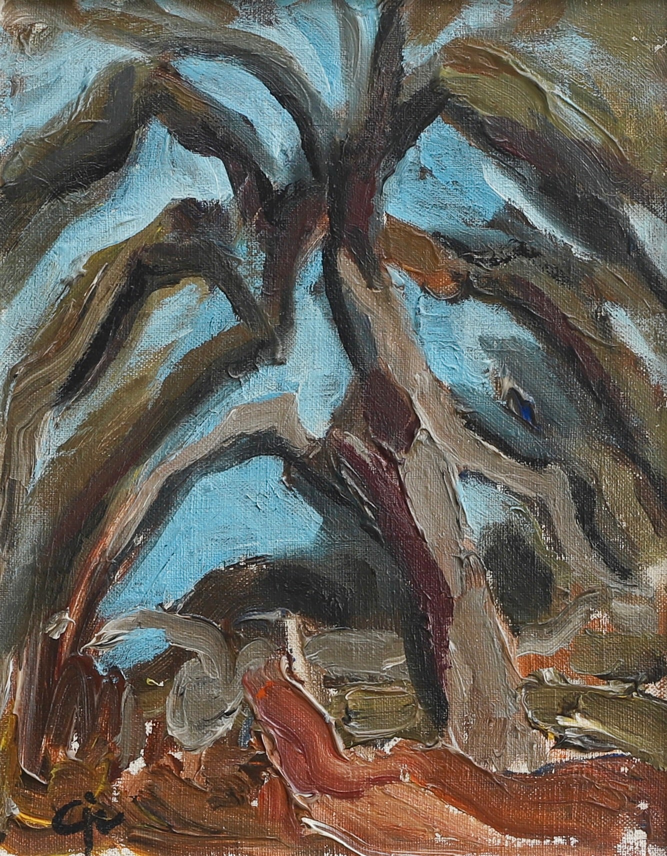 Vintage Art Semi Abstract Landscape Oil Painting from Sweden