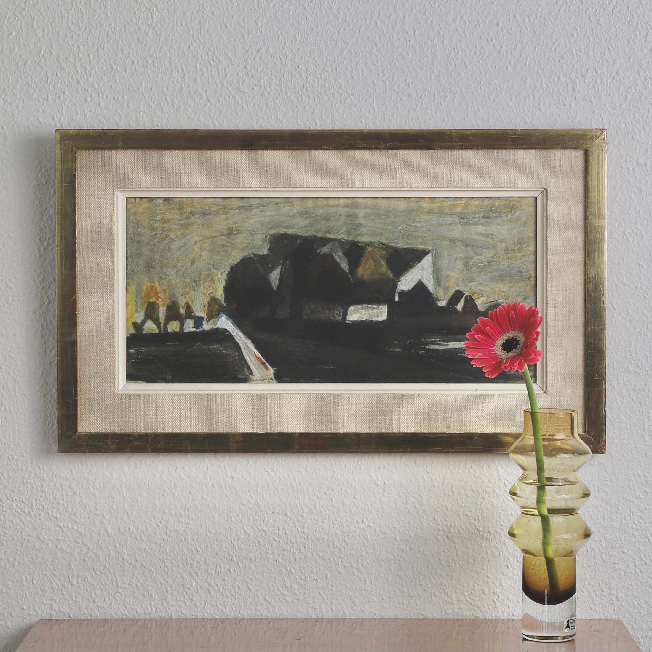 Original Vintage Art Room Farmhouse Painting from Sweden 1955