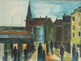 Load image into Gallery viewer, Mid Century Vintage Cityscape Oil Painting from Sweden 1956