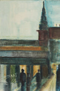 Load image into Gallery viewer, Mid Century Vintage Cityscape Oil Painting from Sweden 1956
