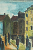 Load image into Gallery viewer, Mid Century Vintage Cityscape Oil Painting from Sweden 1956