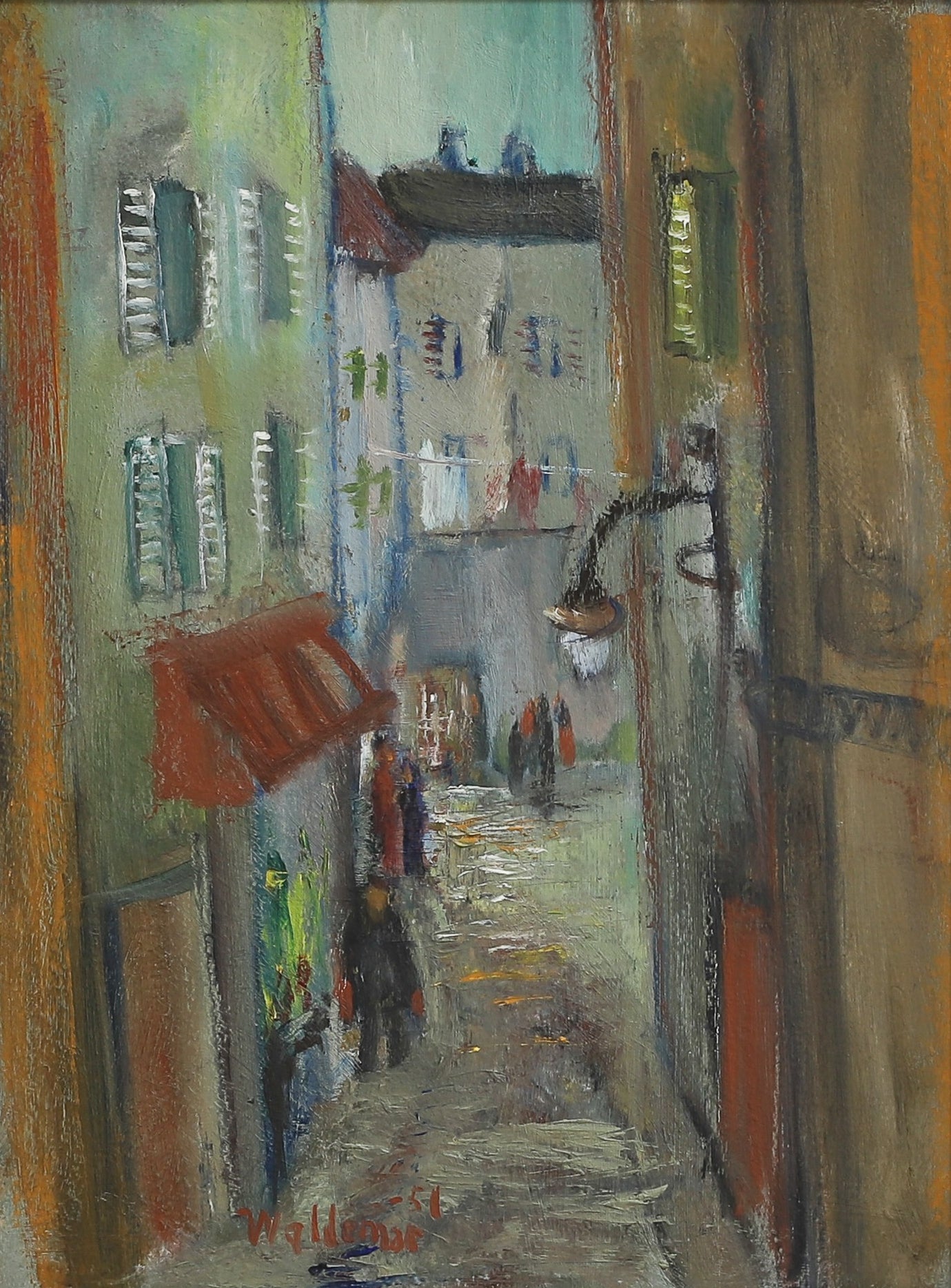 Vintage Art Room European Original street Scene Oil Painting
