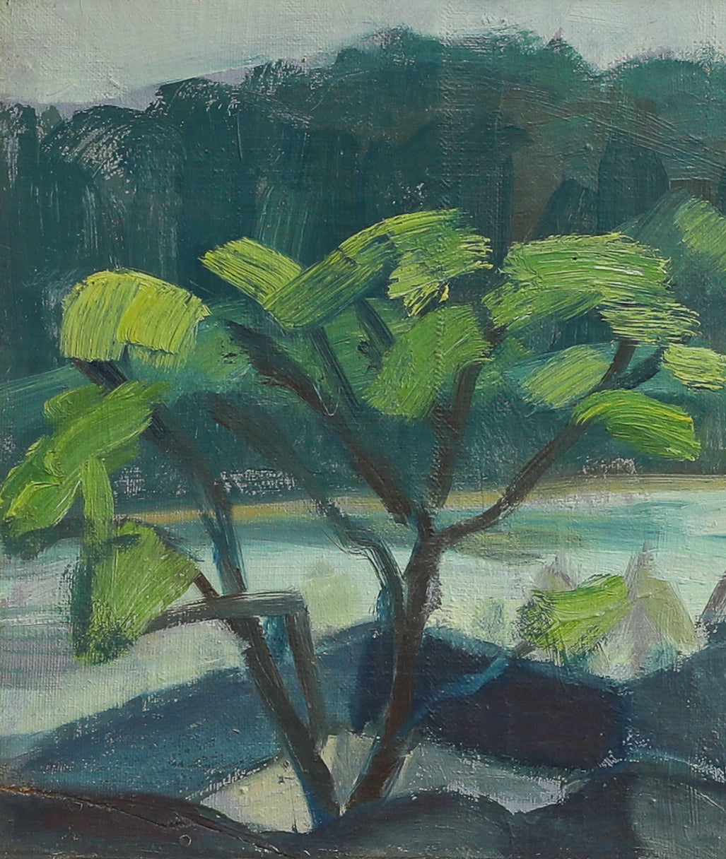 Vintage Mid century Original Cityscape Oil Painting from Sweden