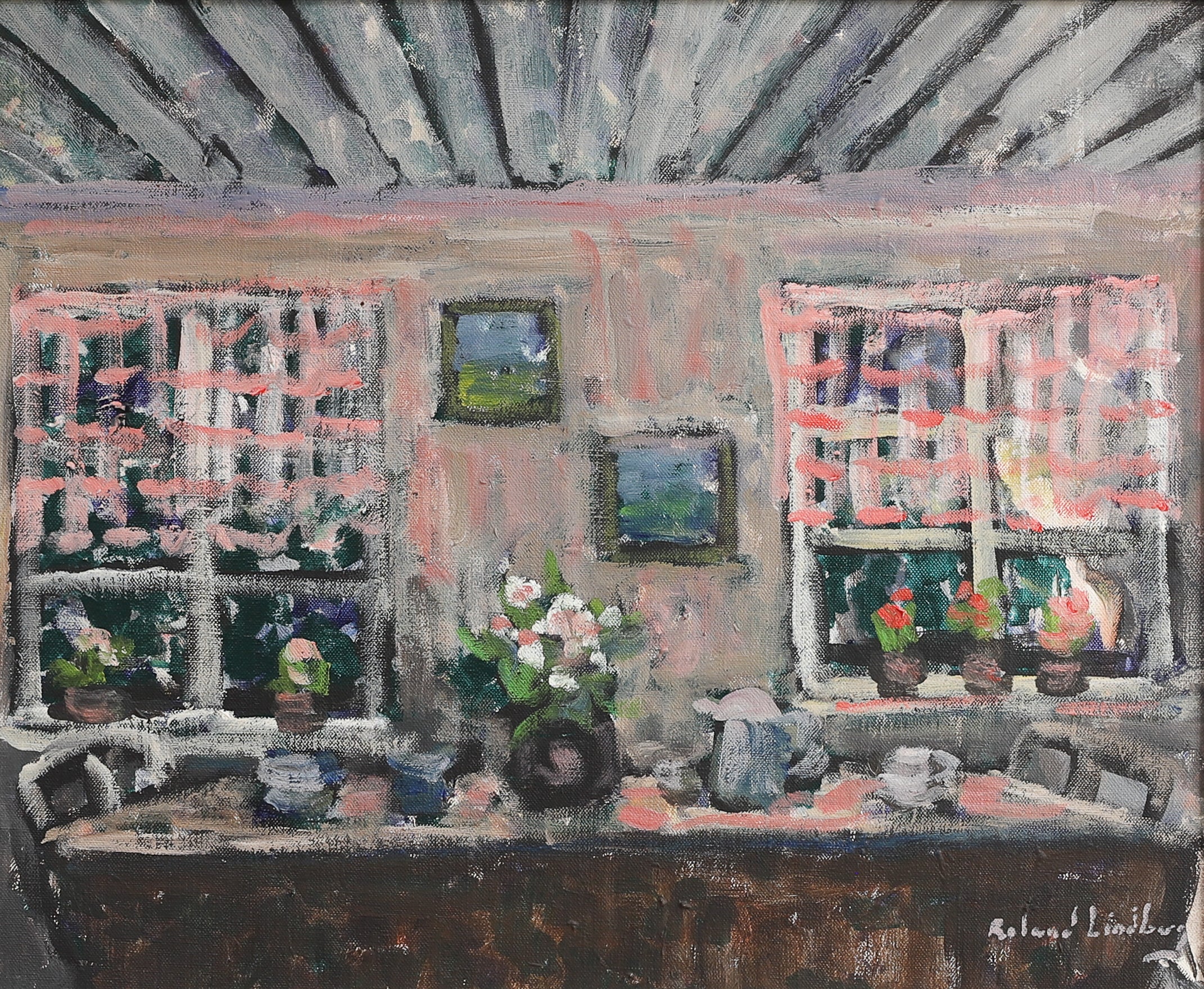 Vintage Mid Century Interior Oil Painting from Sweden
