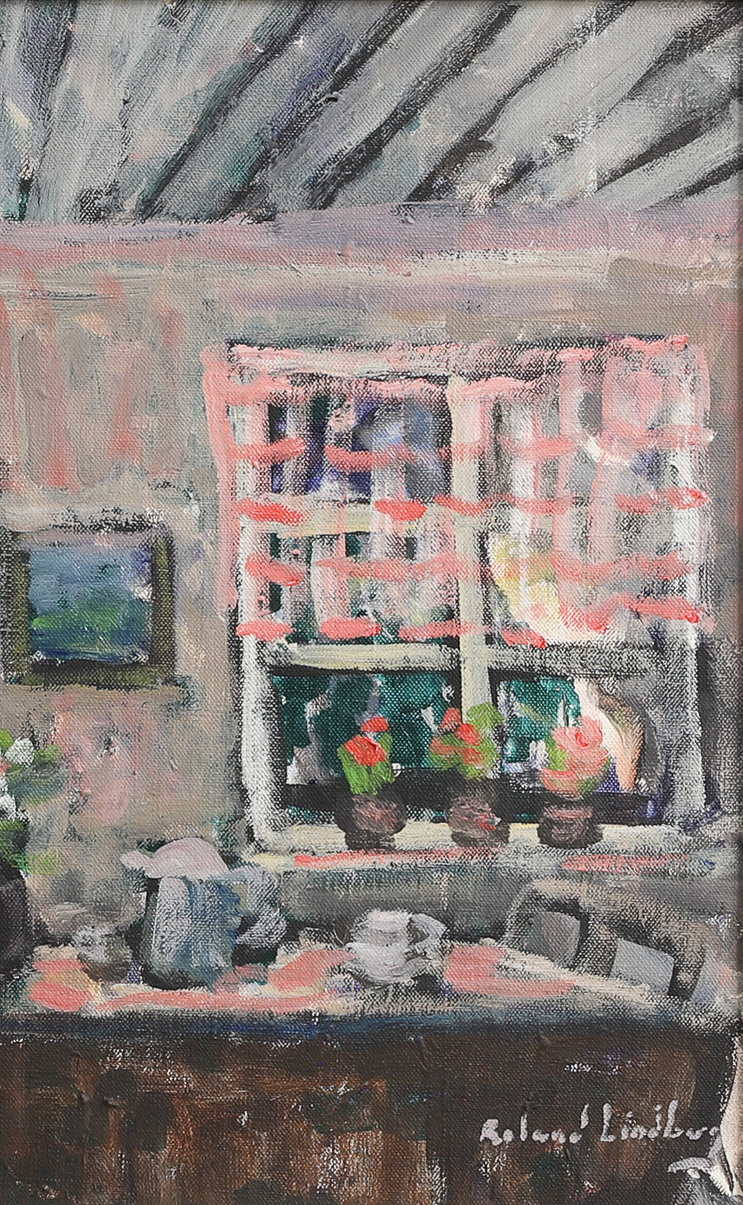 Vintage Mid Century Interior Oil Painting from Sweden